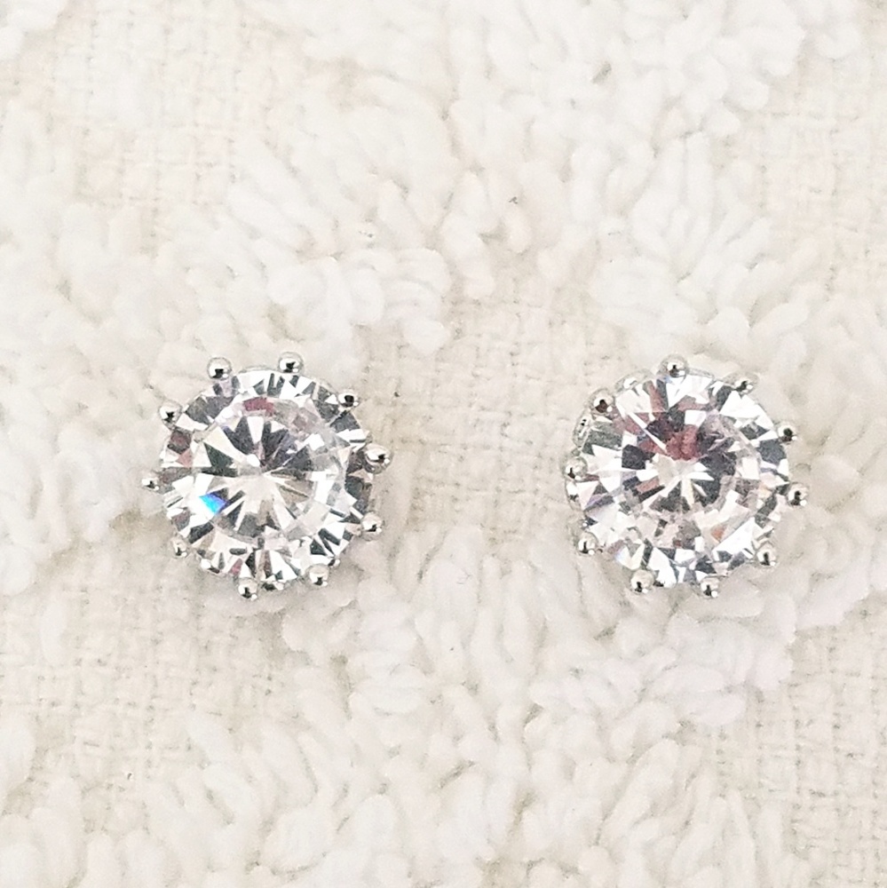 3.8 Carat Clear Round CZ Crown Stud Earrings